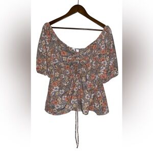 Lily White Babydoll Milkmaid Peasant Crop‎ Women Floral Blouse Size 2X Summer